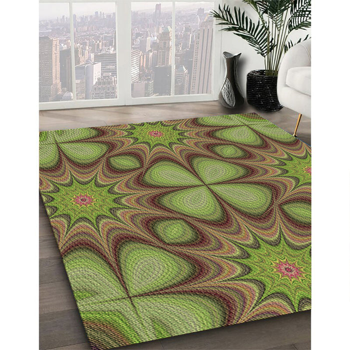 Machine Washable Transitional Pistachio Green Rug in a Family Room, wshpat3444brn