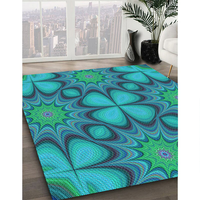 Machine Washable Transitional Dark Cyan Green Rug in a Family Room, wshpat3444lblu