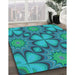 Machine Washable Transitional Dark Cyan Green Rug in a Family Room, wshpat3444lblu