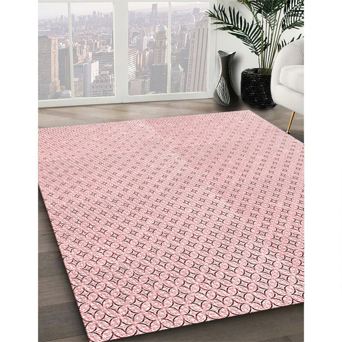 Patterned Light Coral Pink Rug in Family Room, pat3447rd