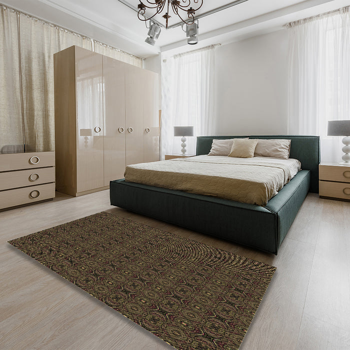 Round Machine Washable Transitional Oak Brown Rug in a Office, wshpat345brn