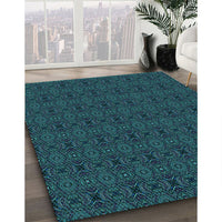 Patterned Dark Cyan Green Rug, pat345lblu