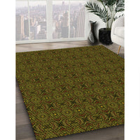 Patterned Dark Yellow Green Rug, pat345yw