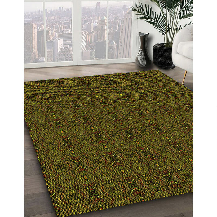 Patterned Dark Yellow Green Rug in Family Room, pat345yw