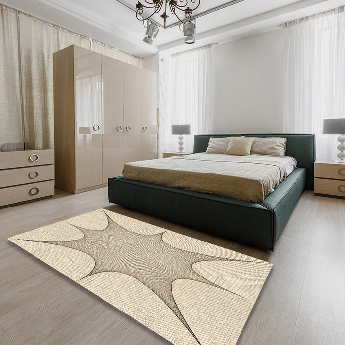 Patterned Moccasin Beige Rug in a Bedroom, pat3451brn