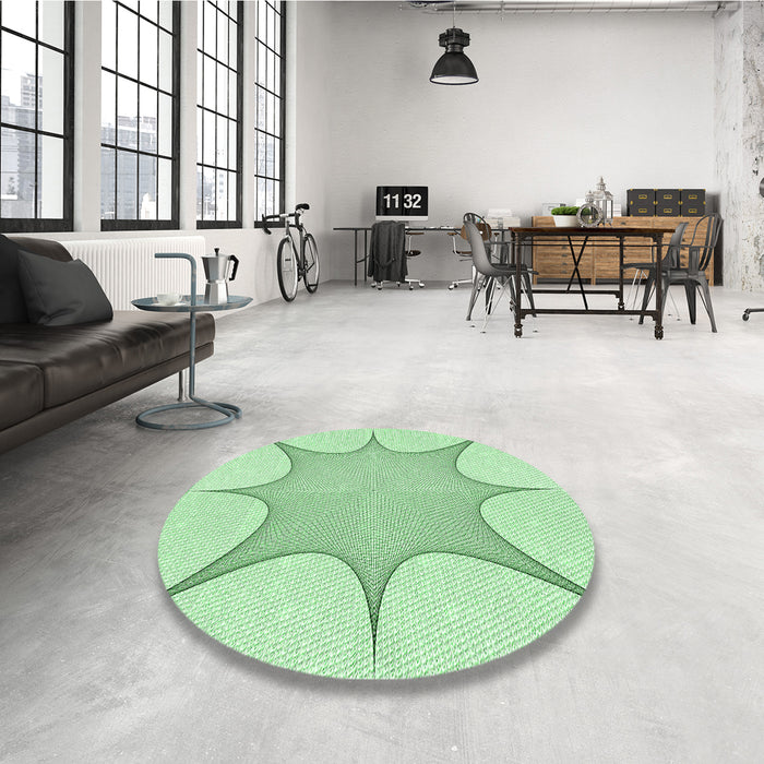 Round Patterned Mint Green Rug in a Office, pat3451grn