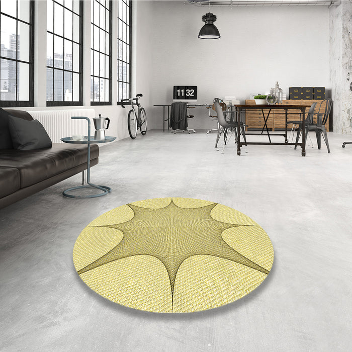 Round Patterned Sun Yellow Rug in a Office, pat3451yw