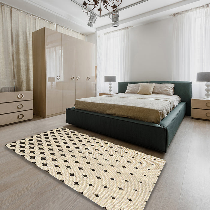 Patterned Moccasin Beige Rug in a Bedroom, pat3452brn