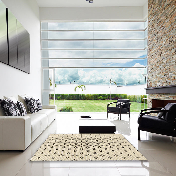 Square Patterned Moccasin Beige Rug in a Living Room, pat3453brn