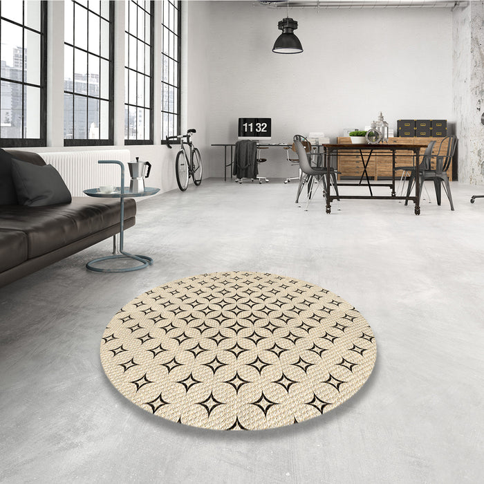 Round Patterned Moccasin Beige Rug in a Office, pat3453brn