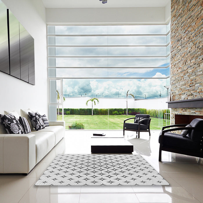 Square Patterned Platinum Gray Rug in a Living Room, pat3453gry