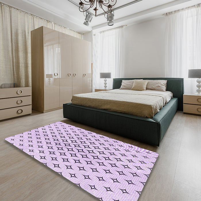 Patterned Lilac Purple Rug in a Bedroom, pat3453pur