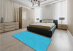 Patterned Deep Sky Blue Rug in a Bedroom, pat3454lblu