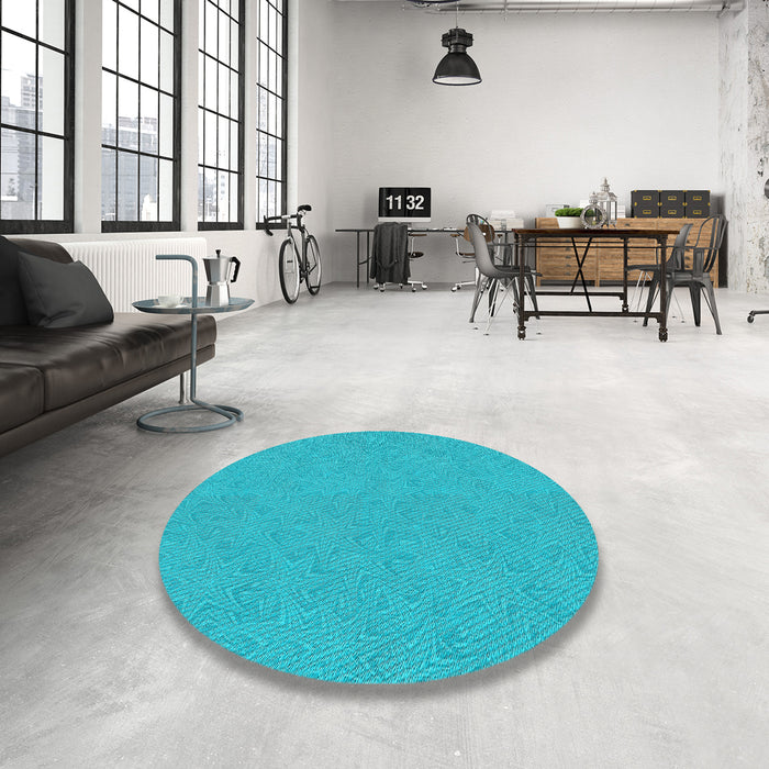 Round Patterned Dark Turquoise Green Novelty Rug in a Office, pat3454