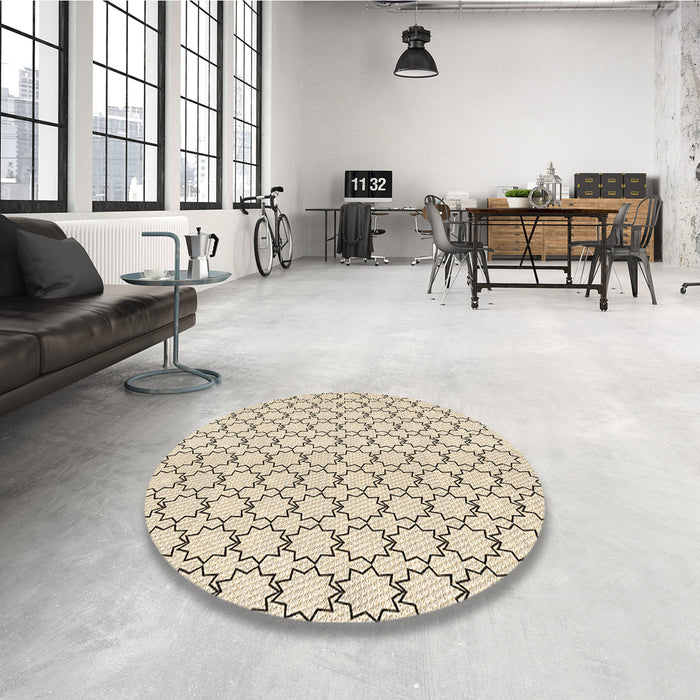 Round Patterned Moccasin Beige Rug in a Office, pat3455brn