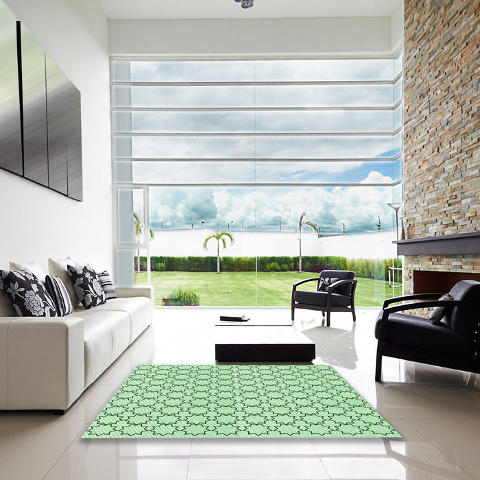 Square Patterned Mint Green Rug in a Living Room, pat3455grn
