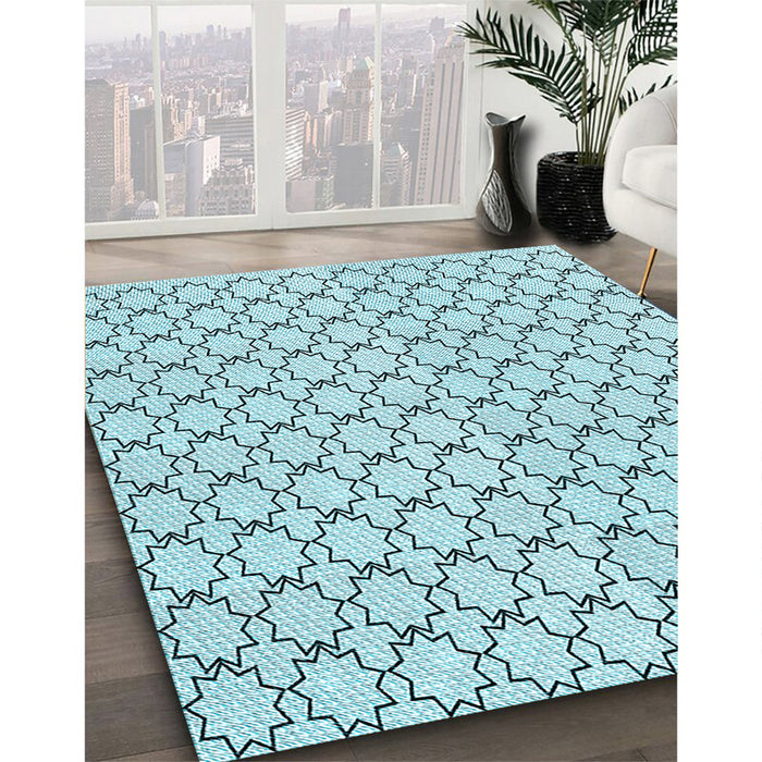 Machine Washable Transitional Electric Blue Rug in a Family Room, wshpat3455lblu