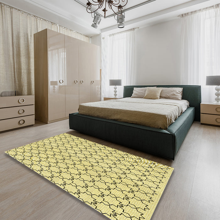 Round Machine Washable Transitional Caramel Brown Rug in a Office, wshpat3455yw