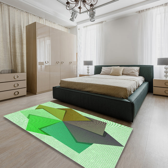 Patterned Green Rug in a Bedroom, pat3456grn