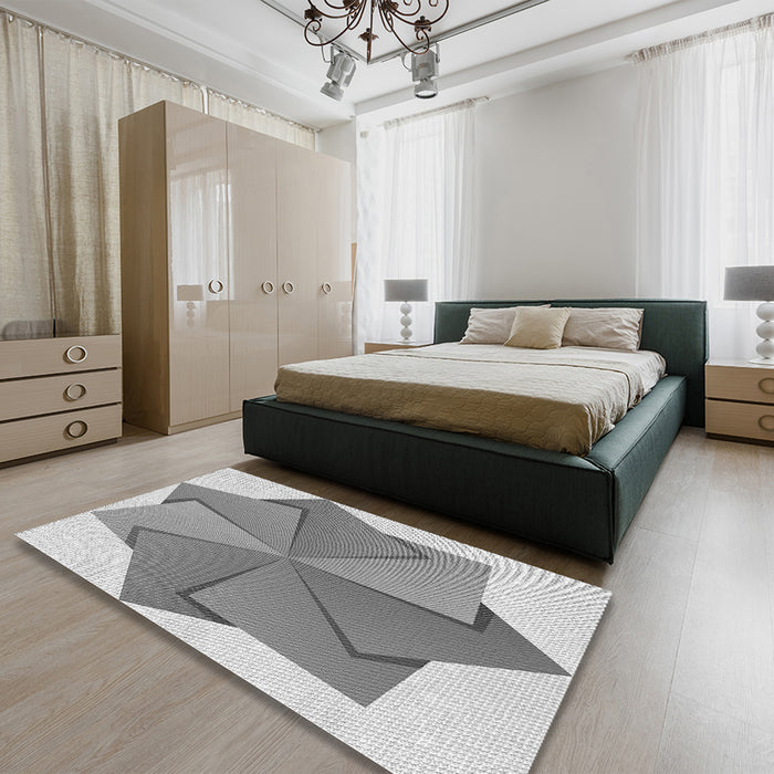 Round Machine Washable Transitional Platinum Gray Rug in a Office, wshpat3456gry