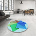 Round Patterned Steel Blue Rug in a Office, pat3456lblu