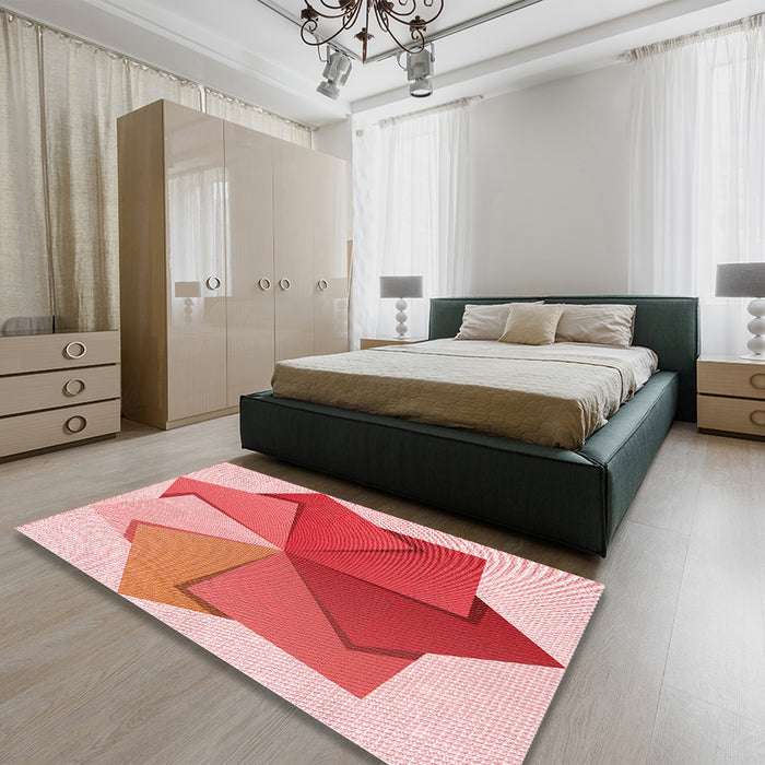 Patterned Pastel Pink Rug in a Bedroom, pat3456rd