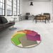 Round Patterned Ginger Brown Green Rug in a Office, pat3457brn