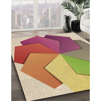 Patterned Ginger Brown Green Rug, pat3457brn