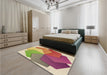 Patterned Ginger Brown Green Rug in a Bedroom, pat3457brn