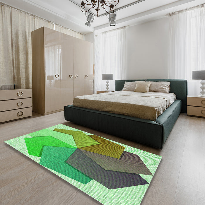 Patterned Fern Green Rug in a Bedroom, pat3457grn