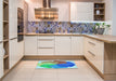 Patterned Azure Blue Rug in a Kitchen, pat3457lblu