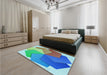 Patterned Azure Blue Rug in a Bedroom, pat3457lblu