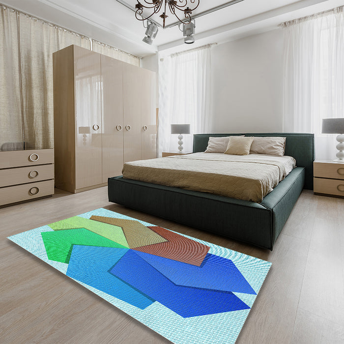 Patterned Azure Blue Rug in a Bedroom, pat3457lblu