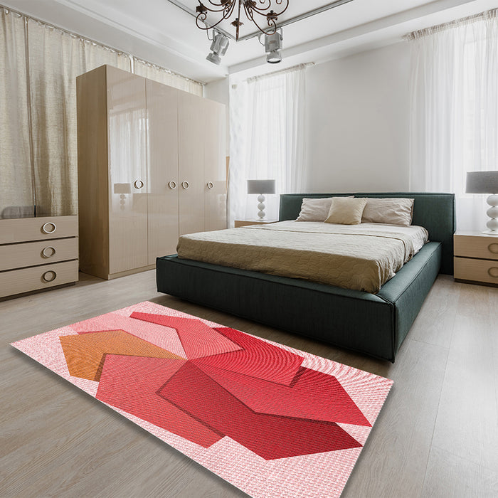 Patterned Light Salmon Pink Rug in a Bedroom, pat3457rd