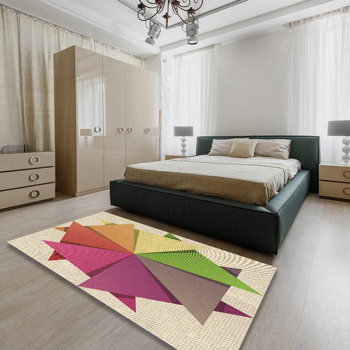 Patterned Brown Gold Rug in a Bedroom, pat3458brn