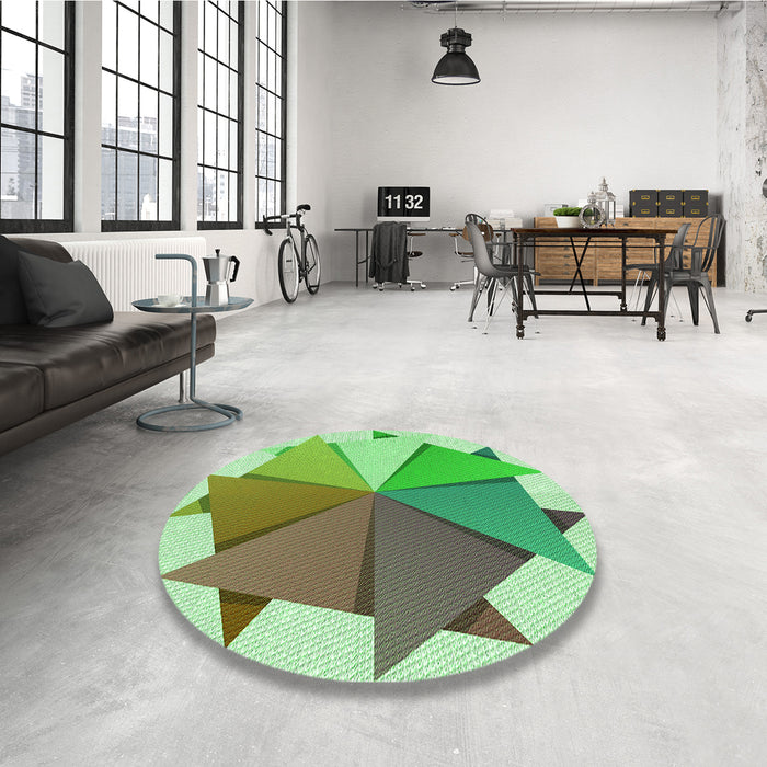 Round Patterned Green Rug in a Office, pat3458grn