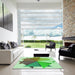 Square Patterned Green Rug in a Living Room, pat3458grn