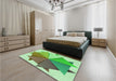 Patterned Green Rug in a Bedroom, pat3458grn