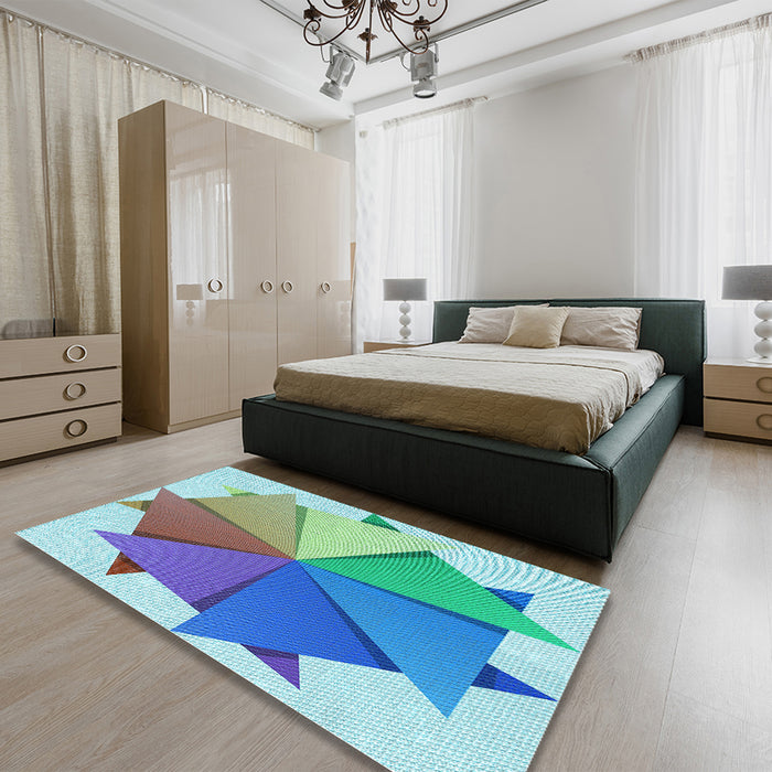 Patterned Steel Blue Rug in a Bedroom, pat3458lblu