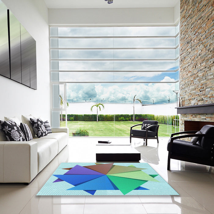 Square Patterned Steel Blue Rug in a Living Room, pat3458lblu