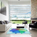 Square Patterned Steel Blue Rug in a Living Room, pat3458lblu