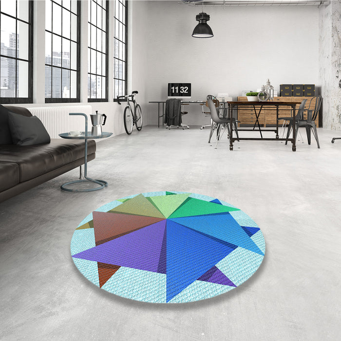 Round Patterned Steel Blue Rug in a Office, pat3458lblu