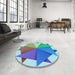 Round Patterned Steel Blue Rug in a Office, pat3458lblu