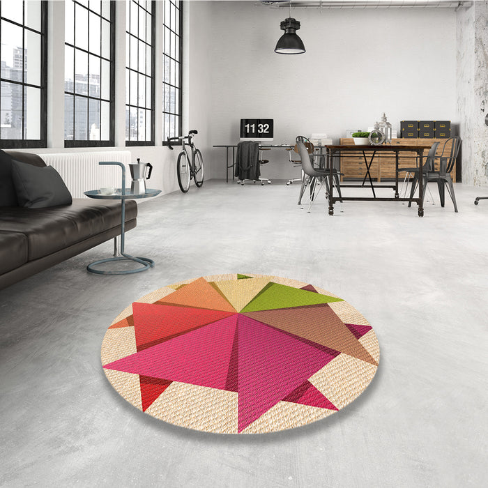 Round Patterned Red Rug in a Office, pat3458org