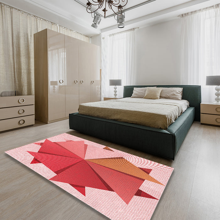 Patterned Pink Rug in a Bedroom, pat3458rd