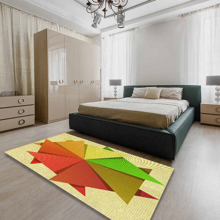 Patterned Green Rug in a Bedroom, pat3458yw
