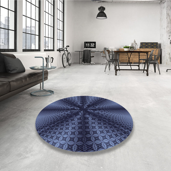 Round Patterned Night Blue Rug in a Office, pat346blu