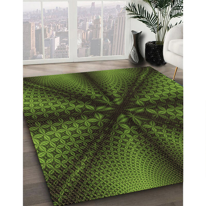 Patterned Dark Forest Green Rug in Family Room, pat346brn