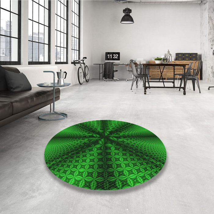 Round Patterned Deep Emerald Green Rug in a Office, pat346grn