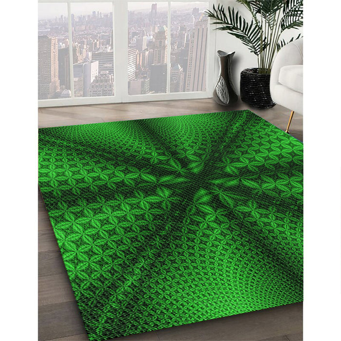 Patterned Deep Emerald Green Rug in Family Room, pat346grn